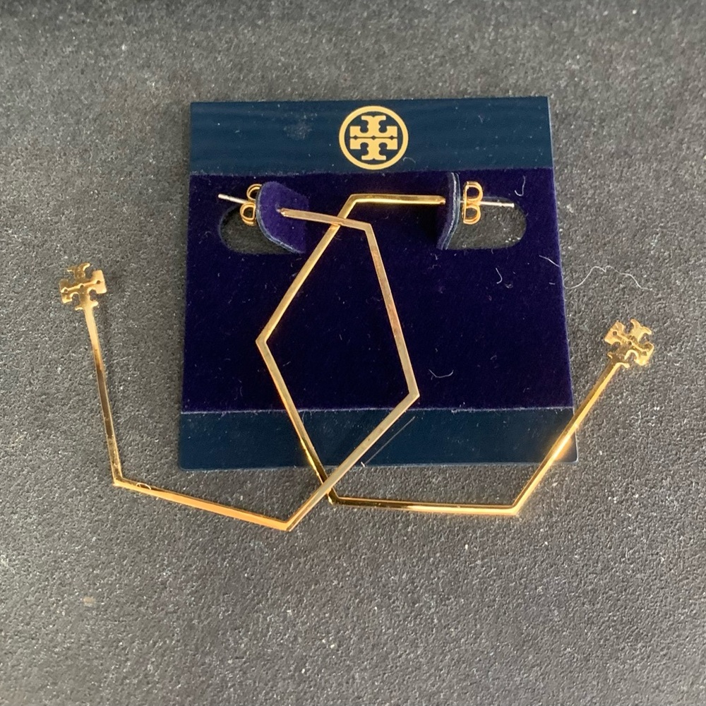 Tory Burch BC Geometric Earrings Gold Color Large New with Tags
